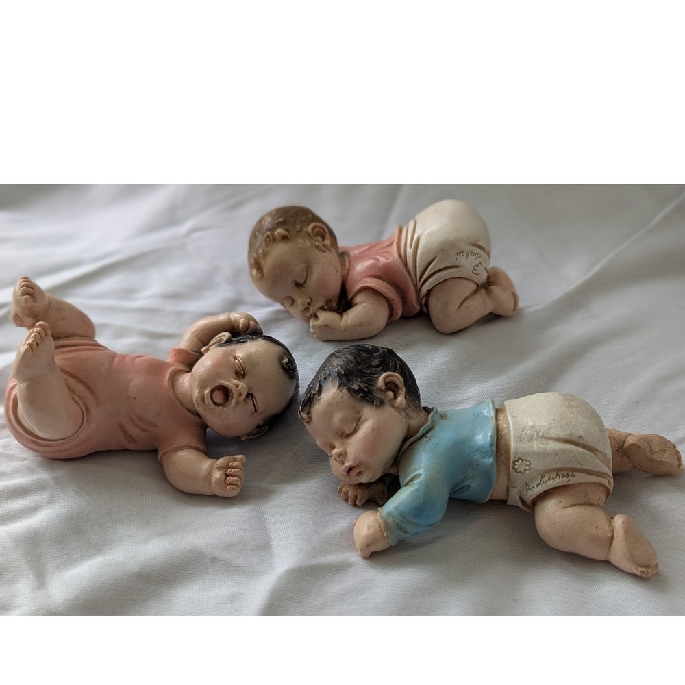 Vintage A. Lucchesi Baby Figurines Set of 3 Realistic Sleeping‎ Yawning Infants